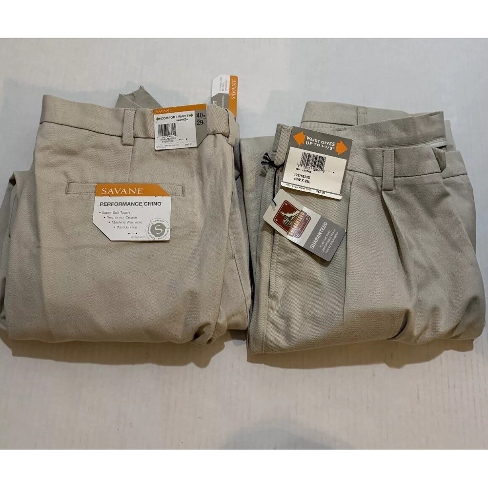 Lot Of 2 Savane RN 21201 Dress Pants khaki Men's 40W X 29L Slash Pockets Poll On